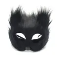 Schwarze plüsch tier halbgesicht maske für maskerade halloween party kostüm cosplay zubehör - Schwarz