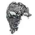 Schwarze Maskerade Metall Maske mit Strass, halbes Gesicht hohle Augenmaske für Halloween Party. - Schwarz Weiß Strass
