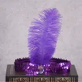 Purple feather sequin headband detail, elegant costume hair accessory for party masquerade. - Purple