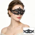 Black lace masquerade mask with rhinestones for Halloween party cosplay eye mask detail view - Sword Top