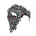 Schwarze Metall Maske mit roten Strasssteinen für Halloween und Kostüm Partys ideal. - Schwarz mit roten Strasssteinen