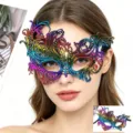 Colorful lace masquerade mask, exquisite half face feather design for party, Halloween, and ball events. - Colorful