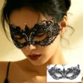 Black lace rhinestone masquerade mask half face hollow eye mask for women party Halloween - One Size / Black and White Stone
