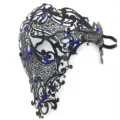 Schwarze Metall Maske Maskerade Halbgesicht Lasergeschnitten mit blauen Strasssteinen Party - Schwarz-Blauer Stein