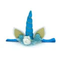 Kids unicorn headband with blue horn gold ears flower party hair accessory for birthday baby - Blue