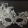Silver lace masquerade mask with sparkling rhinestones for party Halloween costume. - Silver Thread with Rhinestones