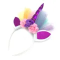 Cute Unicorn Headband with Flowers Glitter Horn Tulle Ears Girls Party Hair Accessory - Purple
