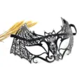 Details of black metal bat masquerade mask with rhinestones for Halloween cosplay events. - One Size / Black