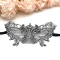 Detailed shot of the elegant silver lace masquerade eye mask, showing intricate hollow design. - One Size / 03 Hot Stamping Silver