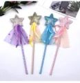 Baguette magique étoile pailletée avec jupe en tulle, accessoire de costume pour enfants. - Taille unique / Ensemble de 4 couleurs