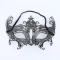 Black metal rhinestone masquerade mask, exquisite half face fox eye mask for party cosplay. - One Size / Black