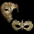 Set di maschere in metallo dorato con strass per festa di Halloween e costumi - Grande monocolo dorato + piccola punta dorata