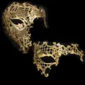 Maschera di carnevale in metallo dorato con strass, dettaglio mezzo viso festa. - Grande monocolo dorato + monocolo dorato