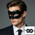 Men black masquerade half face mask for Halloween party, stylish costume eye mask accessory. - Solid Color-Black