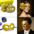 Halloween gold masquerade mask couple set party half face floral costume eye mask prop - Flat Top Gold + Side Flower Gold