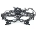 Black lace masquerade mask detail, exquisite hollow floral pattern for party events. - One Size / Queen / Black