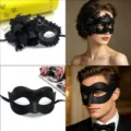 Black couple masquerade masks set, retro lace flower half face eye mask for Halloween party. - Glitter Black Masquerade Mask with Side Flower