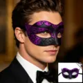 Men's masquerade mask half face purple glitter eye mask for Halloween party costume ball props - Glitter Purple