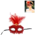 Red Feather Masquerade Mask, Halloween Lace Half-Face Costume Party Prop for Women. - One Size / Red
