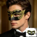 Maschera di carnevale da uomo nero oro mezzo viso festa costume elegante stile - Oro Glitterato