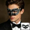 Maschera occhi uomo meta viso nero argento glitter per festa di carnevale halloween costume. - Argento Glitterato
