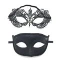 Mascherina di carnevale nera set per festa di Halloween, maschere occhi strass e metallo. - 015 Nero