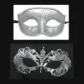 Set elegante di maschere per festa in maschera, brillantini argento e maschere strass. - Argento 015