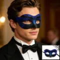 Maschera da carnevale glitter nero e blu da uomo per festa di Halloween costume mezzo viso occhi - Blu reale glitterato