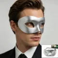 Silver men half face masquerade mask for party retro Halloween adult dress up costume accessory - Silver