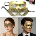 Gold masquerade mask set for men and women, perfect for Halloween, Christmas, and costume parties. - Gold & Custom 015 Gold