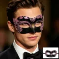 Maschera di carnevale con glitter neri e rosa da uomo, mezza maschera elegante per feste. - Rosa Glitterato