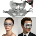 Silver masquerade mask set, stunning couple half face lace and plain masks for party. - Silver + Custom 015 Silver