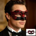 Maschera da mascherata mezza faccia da uomo nero rosso glitter festa di Halloween costume. - Rosso brillante glitterato