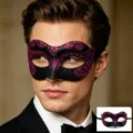 Maschera da uomo, maschera mezza faccia glitter nero viola per feste di Halloween. - Rosa Dorato