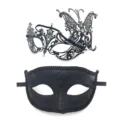 Set di maschere nere in metallo con strass farfalla e brillantini per festa e Halloween. - 019 Nero