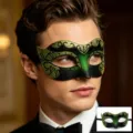Maschera di carnevale mezza faccia da uomo con design verde e nero glitterato per feste. - Verde Glitter