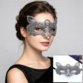 Máscara de encaje plateado de media cara para mujer fiesta de Halloween disfraces. - 011 Elfo
