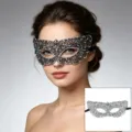 Máscara de encaje negro plateado mujer medio rostro antifaz para fiesta de Halloween disfraz - 012 Zorro