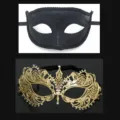 Set maschere di coppia per feste, nero e oro strass metallo occhi maschera. - 015 Oro
