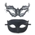 Maschera da carnevale set coppia, maschera in metallo con strass e glitter per festa. - Nero 020