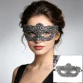Mascara de encaje plateado negro media cara antifaz para fiesta halloween disfraz accesorio - 018 Centro de Flor