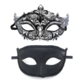 Set di maschere nere per mascherata, maschera occhi in metallo con strass per festa. - Nero 014