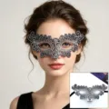 Mascara de encaje negro y plata media cara antifaz para mujer fiesta de halloween evento. - 017 Zorro de Flor
