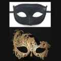 Mascherata set maschera occhi di coppia, motivo nero e maschera di festa in metallo strass. - 013 Oro