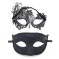 Set maschere di carnevale di coppia, maschera in metallo nero con strass e maschera glitter. - Nero