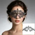 Máscara de encaje plateado para mujer, antifaz elegante de media cara para Halloween. - 06 Cruz