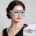 Mascara de encaje plateado mujer antifaz medio rostro para fiesta baile Halloween. - 023 Ola