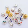 DIY vergoldete silberne Strass Abstandshalter Perlen hohle Kristallkugel Schmuckzubehör - Mehrfarbig
