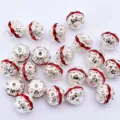 Cuentas espaciadoras de pulsera DIY con estrás rojo plateado, abalorios metálicos - 6mm 20Uds / Rojo
