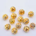 20pz Cuentas Separadoras Estrás Oro DIY Joyería Fabricación Bola Cristal Hueca 8mm - 6mm 20Uds / Dorado Blanco